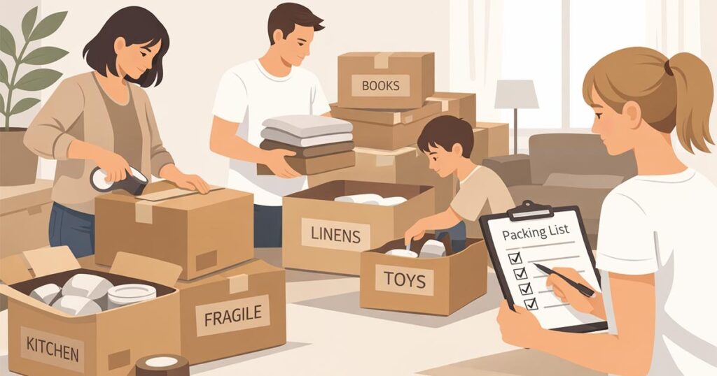 House movers Canberra preparation checklist with packed boxes before moving day